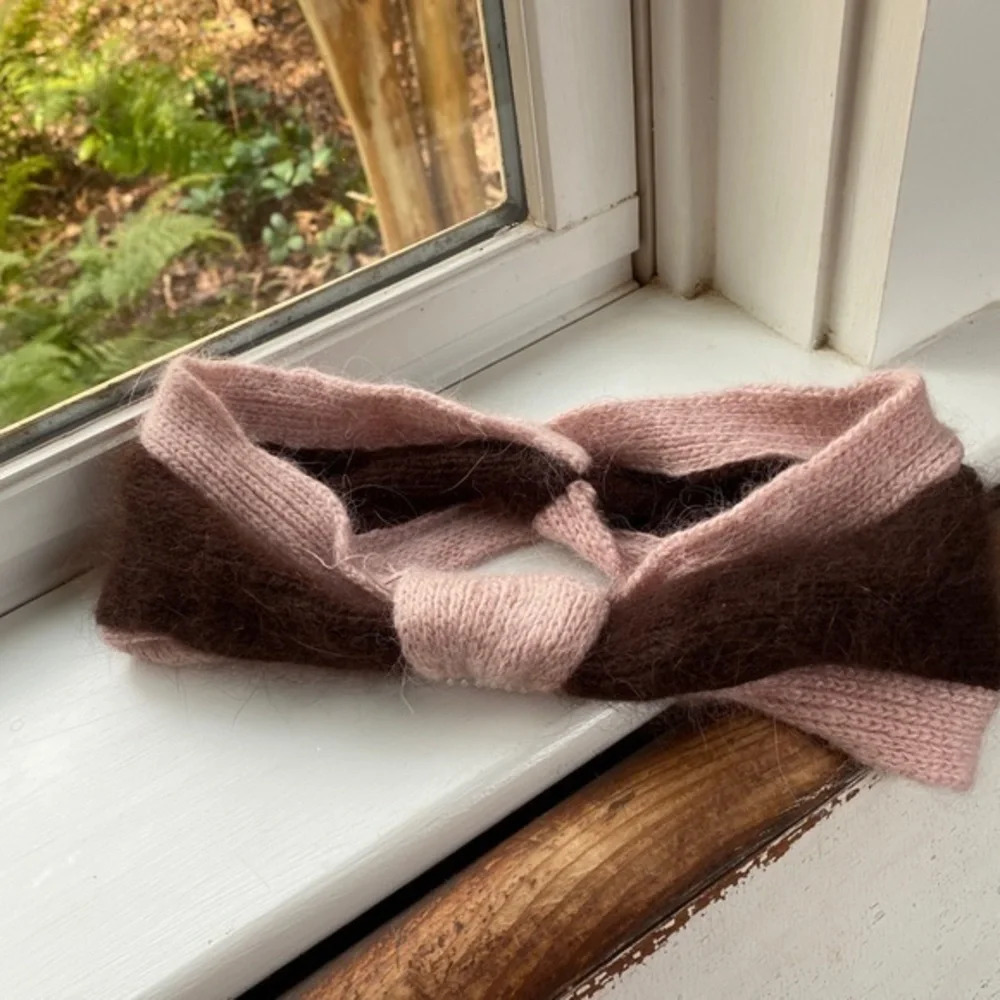 Anthropologie Pink Brown Twist Fuzzy Headband